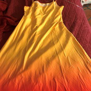 Orange, yellow and red maxi dress